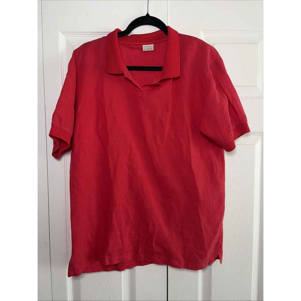 Bogner Linen Cotton Polo Mens Size 38 Red Short Sleeve Designer Luxury Shirt